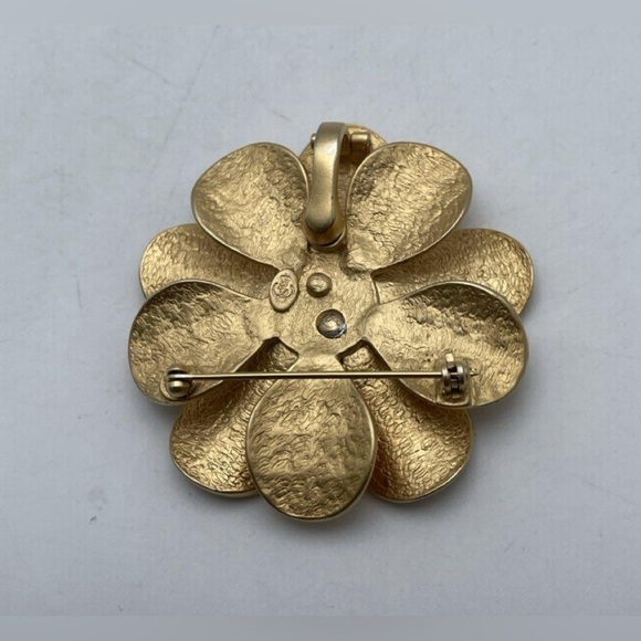 Men’s Flower Brooch Pin- Premier Designs Rhinestone Pendant Texture Gold tone - Picture 4 of 4